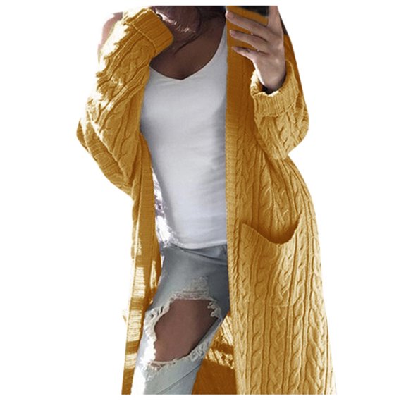 Vedolay Women's Cardigans Shawl Collar Thickened Warm Cardigan Winter Yellow,M