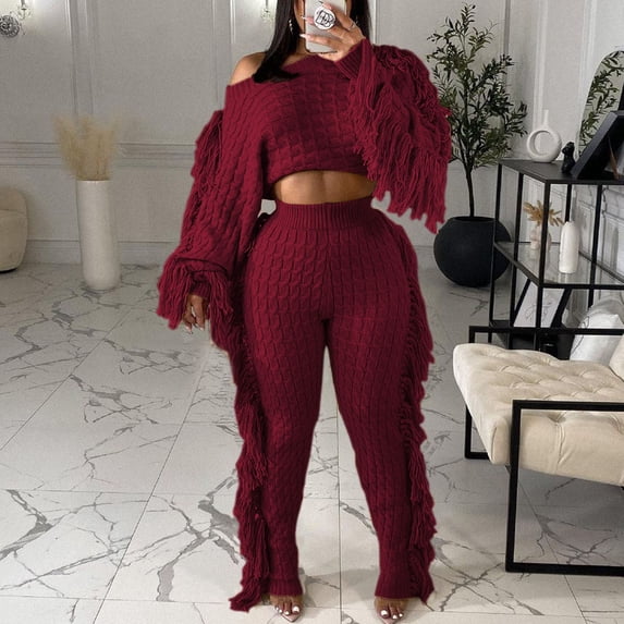Vedolay Women's Casual Set Womens Sets 2 Piece Casual Set Long Sleeve and Pants Set for Women,Red S