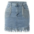 thumbnail image 1 of Vedolay Women's Casual Summer High Waist Skirt Raw Trim Denim Skirt,Blue M, 1 of 5