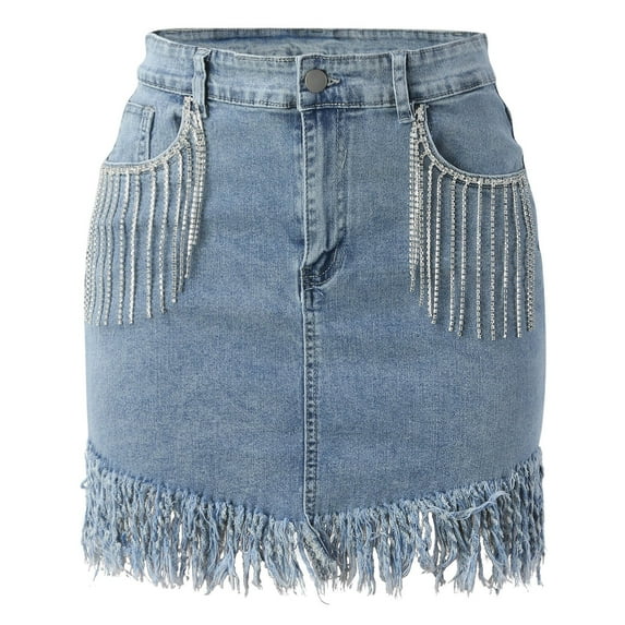 Vedolay Women's Casual Summer High Waist Skirt Raw Trim Denim Skirt,Blue S