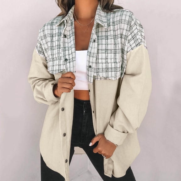 Vedolay Women's Coat Women's Coat Casual Long Sleeve Open Front Business Lapel Suit Jacket,Beige L