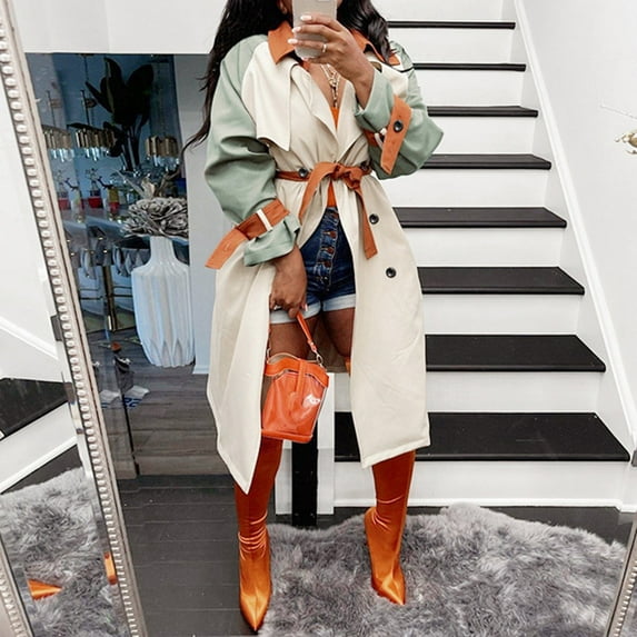 Vedolay Women's Coat Women's Slim-Fit Casual Fall Fashion Double Flap Pockets Casuals Jacket,Khaki L