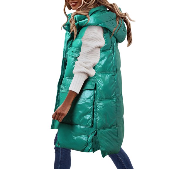 Vedolay Women's Coat Zip Up Windproof Jackets Overcoat Thicken Long Coat Green,L