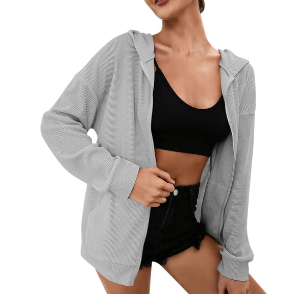 Vedolay Women's Cropped Cardigan Ladies Open Front Casual Long Sleeve Tops Grey,S