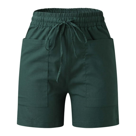 Vedolay Women's Drawstring High Waist Solid Color Shorts with Pockets,Army Green L
