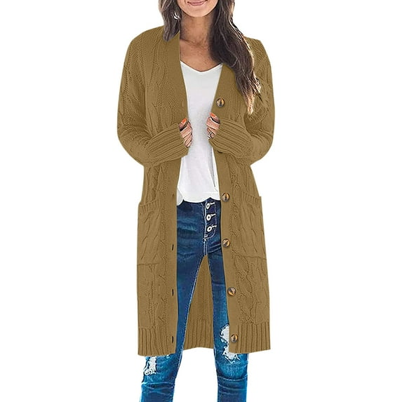 Vedolay Women's Fall Coat Womens Jackets Open Front Long Sleeve Fitted Ruffle Casual Office Jacket,Khaki L