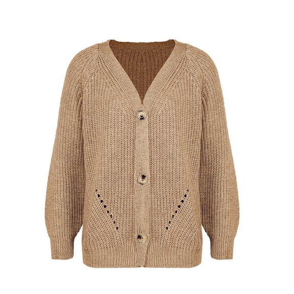 Vedolay Women's Fall Tops Women Plus Size Button Casual Open Front Long Sleeves Work Office Casual Jacket,Khaki One Size