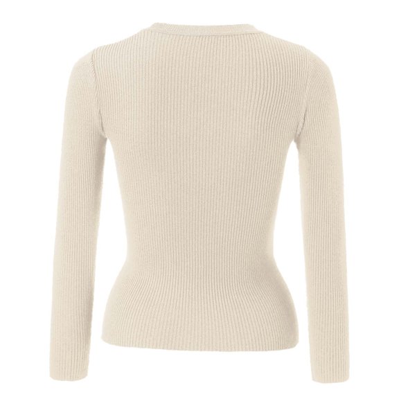 Vedolay Women's Fall Tops Women's V-Neck Ribbed Long Sleeve Slim Knit Sweater Fall 2023 Trendy Clothes,Beige XL