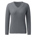 thumbnail image 1 of Vedolay Women's Fall Tops Women's V Neck Sweater Long Sleeve Drop Shoulder Oversized Knit Pullover Tops,Gray L, 1 of 4