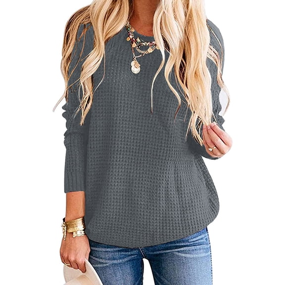 Vedolay Women's Fall Tops Womens Fall Knitted V-Neck Collared Pullover Long Sleeve Winter Sweater,Gray XL