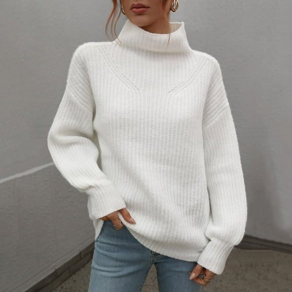 Vedolay Women's Fall Tops Womens Fall Sweaters 2023 Knitted V-Neck Collared Pullover Long Sleeve Top,White L