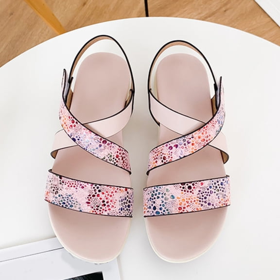 Vedolay Women's Heeled Sandals Women's Platform Ankle Strap Wedge Sandals, Comfortable Dressy Summer Shoes,Pink 8.50