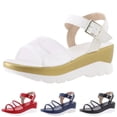 thumbnail image 1 of Vedolay Women's Heeled Sandals Women's Wedge Sandals Mid Heel Buckle Ankle Strap Wedge Platform Sandals,White 6.5, 1 of 5