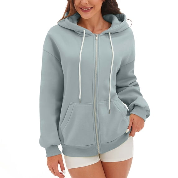 Vedolay Women's Hoodies Fashion 2023 Tracksuit Zipper Hoodie Coat Zip Up Sweater Zip up Hoodie Y2k Sky Blue,L