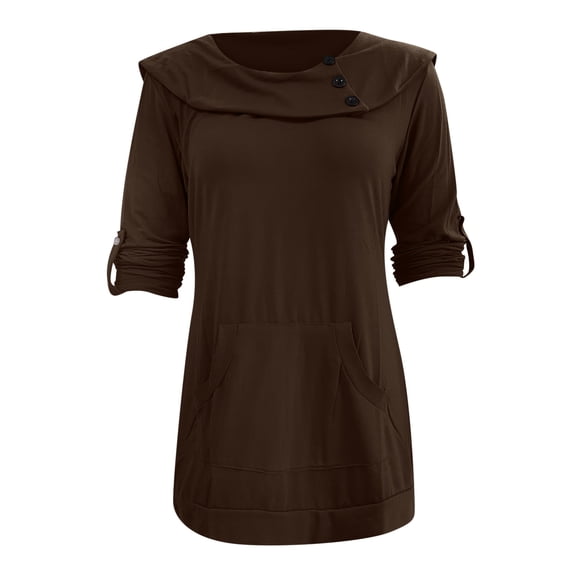 Vedolay Women's Hoodies Round Neck Long-Sleeved Leopard Hoodless Sweater Top Coffee,XL