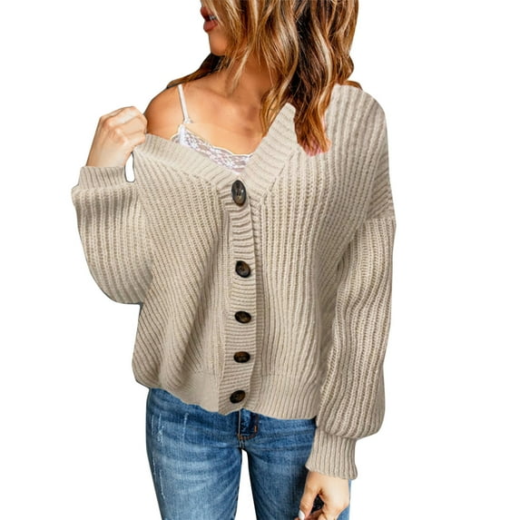 Vedolay Women's Knit Cardigan Sweater Casual Open Front Knitted Coat with Pockets 2023 Beige,XL