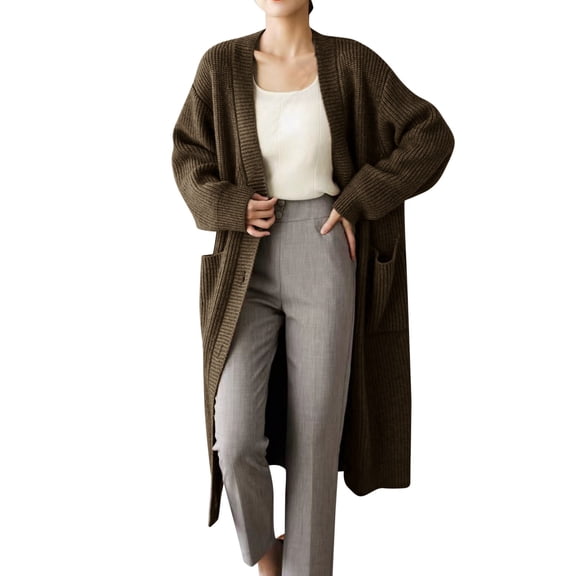Vedolay Women's Knit Cardigan Sweater Long Sleeve Open Front Cardigan Sweaters 2023 Coffee,One Size