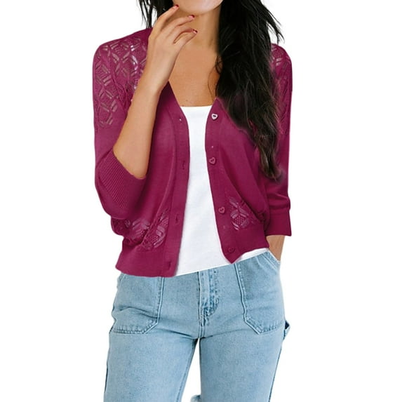 Vedolay Women's Knit Cardigan Sweater Open Front Cardigans Crochet Knit Sweater Coat Hot Pink,XL