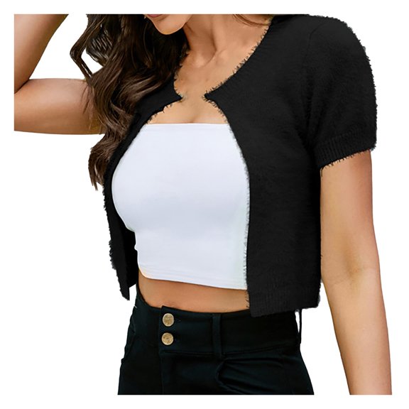 Vedolay Women's Knit Cardigan Sweater Open Front Casual Solid Color Knit Coat Sweaters 2023 Black,S