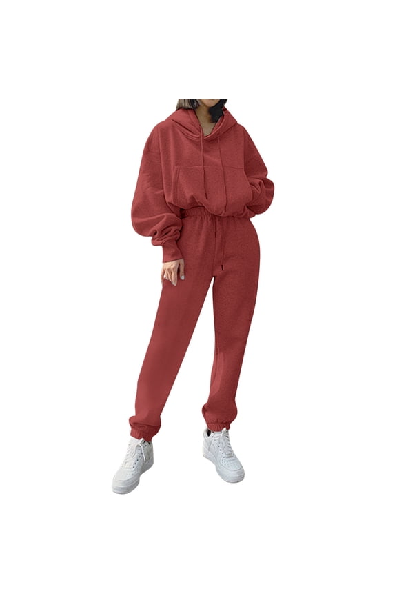 Women's Outfit Women's 2 Piece Outfits 2023 Fall Casual Long Sleeve Strappy Crop Top and Wide Leg Pant Sets,Red L