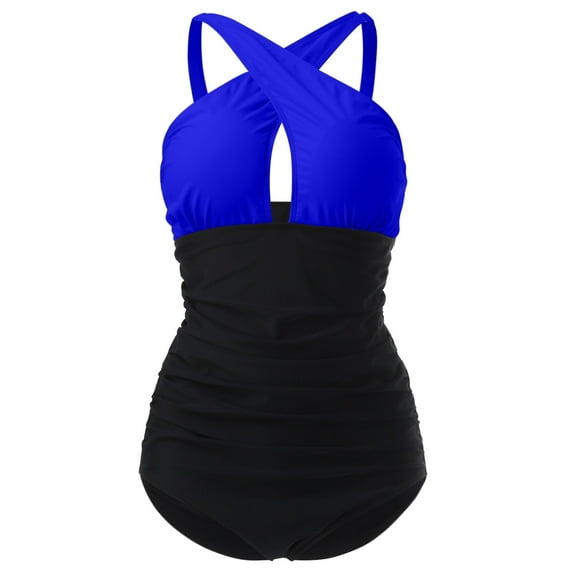 Vedolay Women's Print Square Neck Open Back High Waist Cut Swimsuit,Blue XL