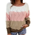 thumbnail image 1 of Vedolay Women's Pullover 2023 Long Sleeve Pullover Striped Plus Size Knitted Sweaters Tops Pink,XL, 1 of 5
