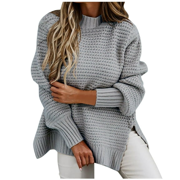 Vedolay Women's Pullover Casual Long Sleeve Rib Turtleneck Top Pullover Sweater Grey,XL
