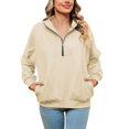 thumbnail image 1 of Vedolay Women's Pullover Sweatshirt 2023 Casual Oversized Loose Fit V-Neck Long Sleeves Pullover Sweatshirts Tunic Beige,M, 1 of 5