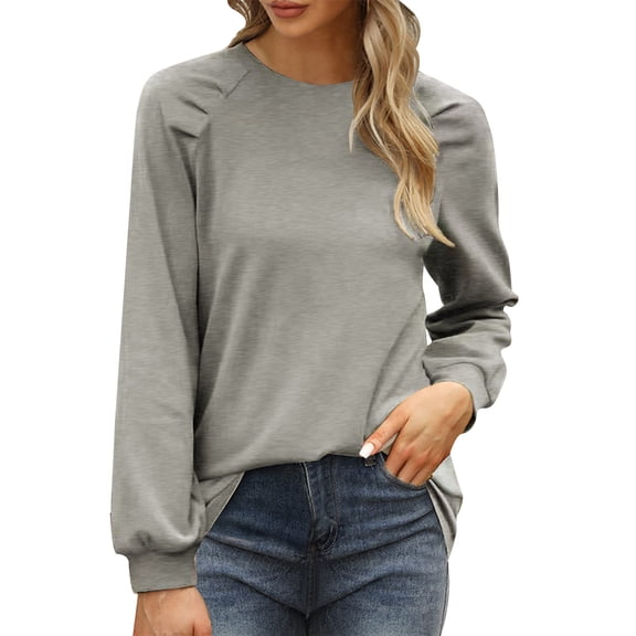 Vedolay Women's Pullover Sweatshirt Casual Oversized Loose Fit V-Neck Long Sleeves Pullover Sweatshirts Tunic Gray,S