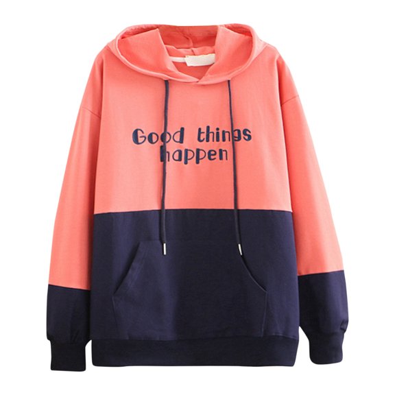 Vedolay Women's Pullover Sweatshirt Fashion Plus Size Casual Loose Hooded Long-Sleeved Sweater Solid Color Top Jackets for Women Pink,S