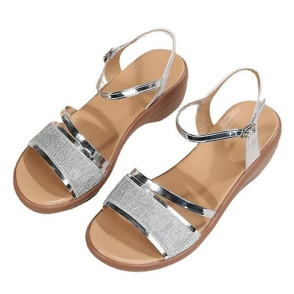 Vedolay Women's Sandals Women's Clip Toe Ankle Buckle Strap Flats Sandals Casual Dressy Womens Sandals,Silver 8.5