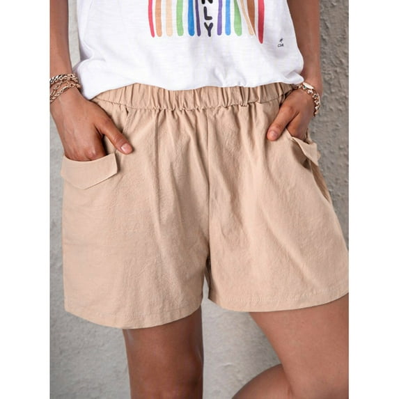 Vedolay Women's Shorts Elastic High Waist Casual Workout Shorts with Pockets,Z5-Khaki S