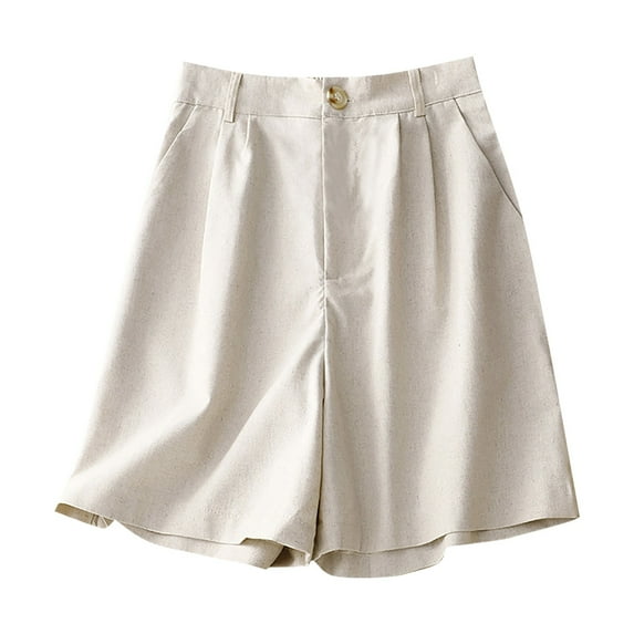 Vedolay Women's Shorts Women's Casual Ruffle High Waisted Shorts with Pockets Elastic Belted Summer Shorts,Beige XXL