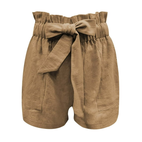 Vedolay Women's Shorts Women's Relaxed Straight High Rise Roll Shorts,Khaki S