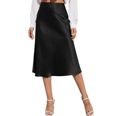 Vedolay Women's Solid Flared Lightweight Elastic Waist Classic Midi Skirt,Black XL