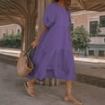 thumbnail image 1 of Vedolay Women's Summer Dresses Puff Sleeve Crew Neck Solid Long Dresses,Purple M, 1 of 3