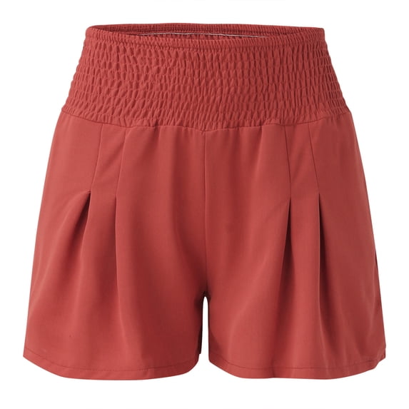 Vedolay Women's Summer High Elastic Waist Solid Color Lightweight Shorts,Red L