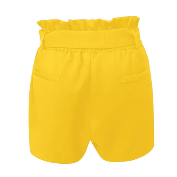 Vedolay Women's Summer High Waisted Solid Color Fashion Shorts with Belt,Yellow 5XL