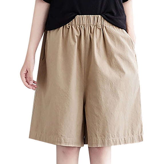 Vedolay Women's Summer Short Short for Womens Casual Wide Leg High Waist Hem Corduroy Shorts with Pockets,Khaki XL