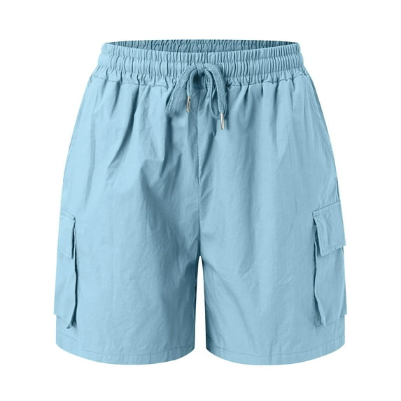 Vedolay Women's Summer Solid Color Drawstring Elastic Waist Shorts with Pockets,Blue M