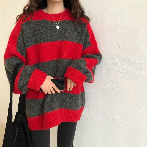 Vedolay Women's Sweaters Womens 2023 Casual Pullover Sweaters V Neck Long Sleeve Knit Tops,Red One Size