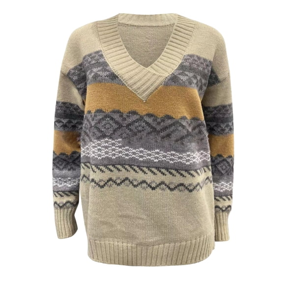 Vedolay Women's Sweaters Womens Oversized Deep V Neck Sweaters Long Sleeve Knitted Pullover Sweater,Khaki XL