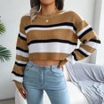thumbnail image 1 of Vedolay Women's Sweaters Womens V Neck Long Sleeve Color Block Striped Casual Cable Knit Pullover Sweater,Khaki L, 1 of 5