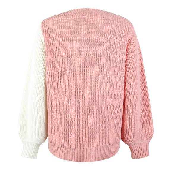 Vedolay Women's Sweaters Womens V-Neck Long Sleeve Ribbed Knit Sweaters Pullover Loose Fitting Tops,Pink S