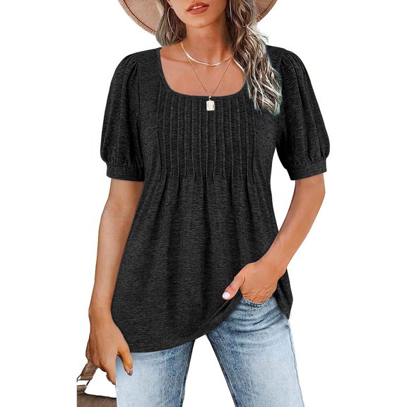 Vedolay Women's T-Shirts Women 2023 Short Sleeve V Neck Curved Hem Tunic Tops T Shirts,Black S