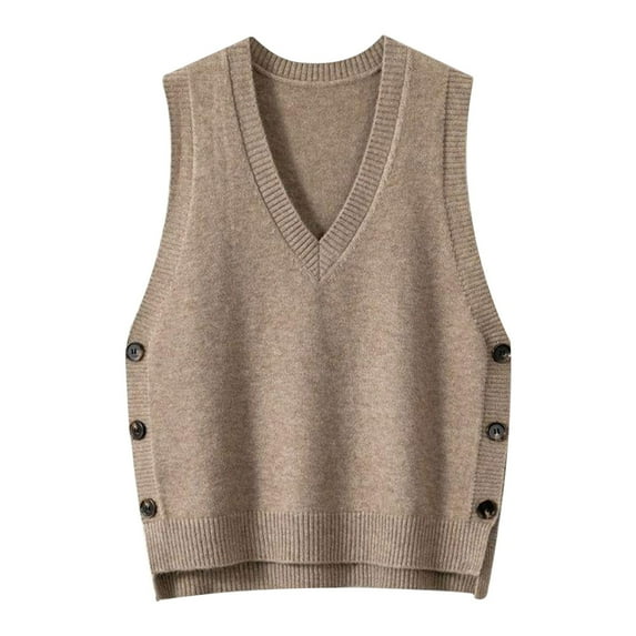 Vedolay Women's Tank Tops Women's Half Zip Sweater Vest Sleeveless Ribbed Knit Collar Pullover Tank Tops,Khaki One Size