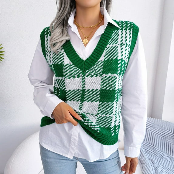 Vedolay Women's Tops Women's Ribbed Knit Sweater Vest Sleeveless Fashion Tank Tops,Green L