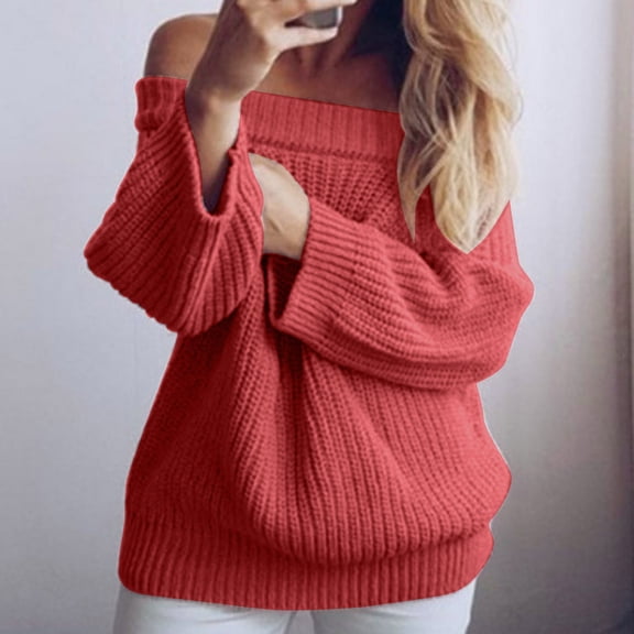 Vedolay Women's Tops Women's V Neck Long Sleeve Color Block Striped Casual Cable Knit Pullover Sweater,Hot Pink One Size
