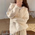 thumbnail image 1 of Vedolay Women's Tops Womens Casual Turtleneck Long Sleeve Striped Side Slit Pullover Sweater,White One Size, 1 of 5