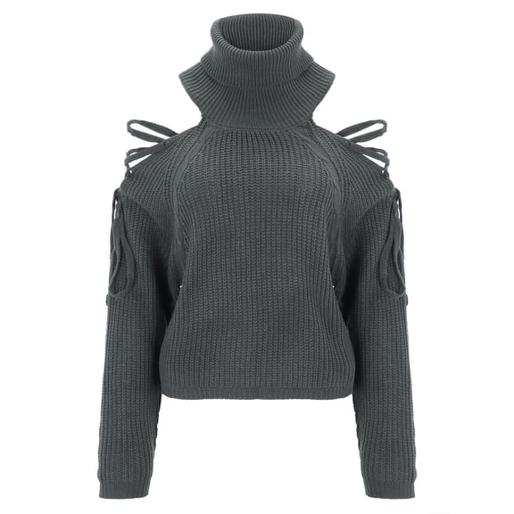 Vedolay Women's Tops Womens Cropped Turtleneck Sweater Long Sleeve Pullover Cute Tops,Gray M